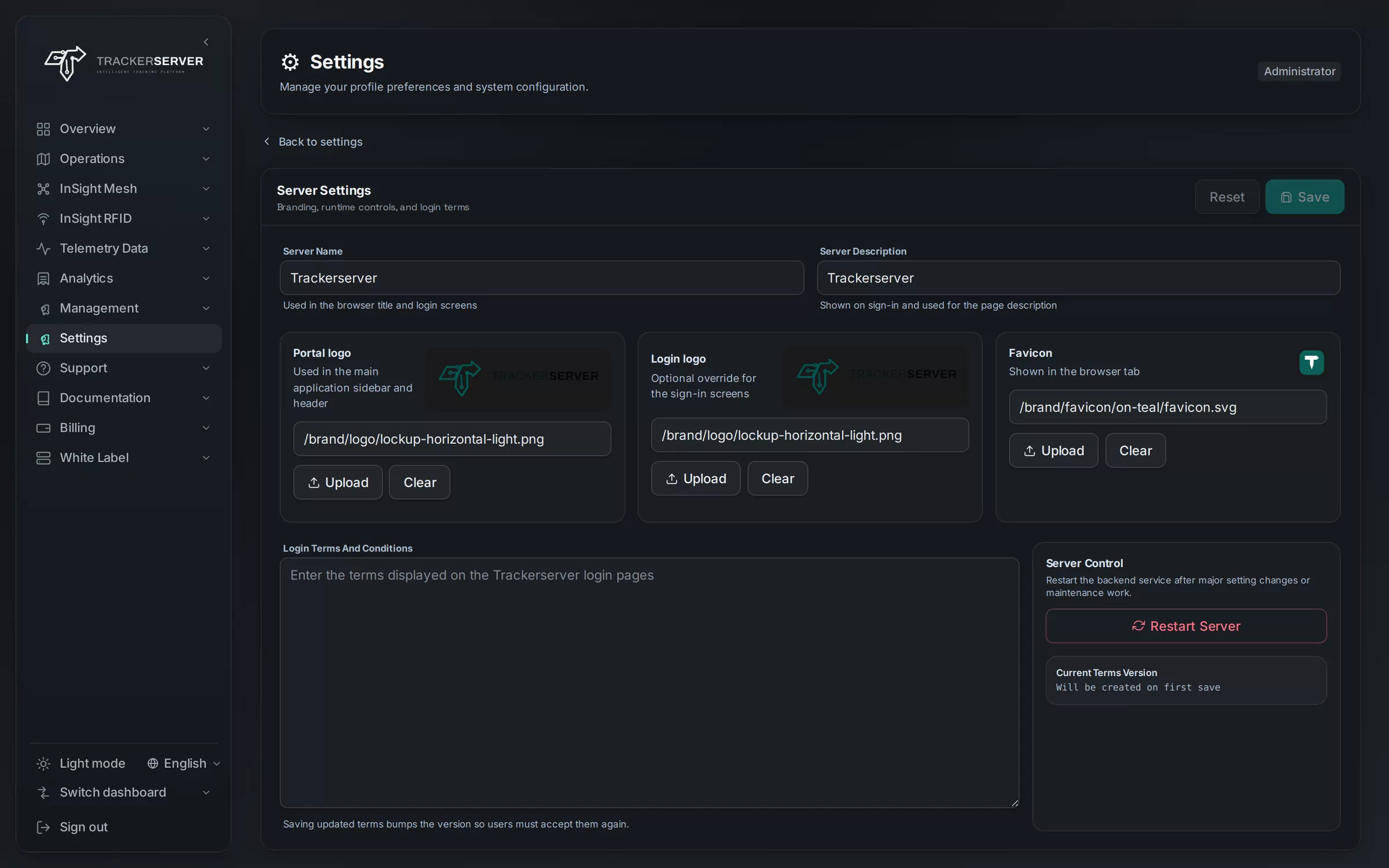 Branding settings: server name, logos and favicon