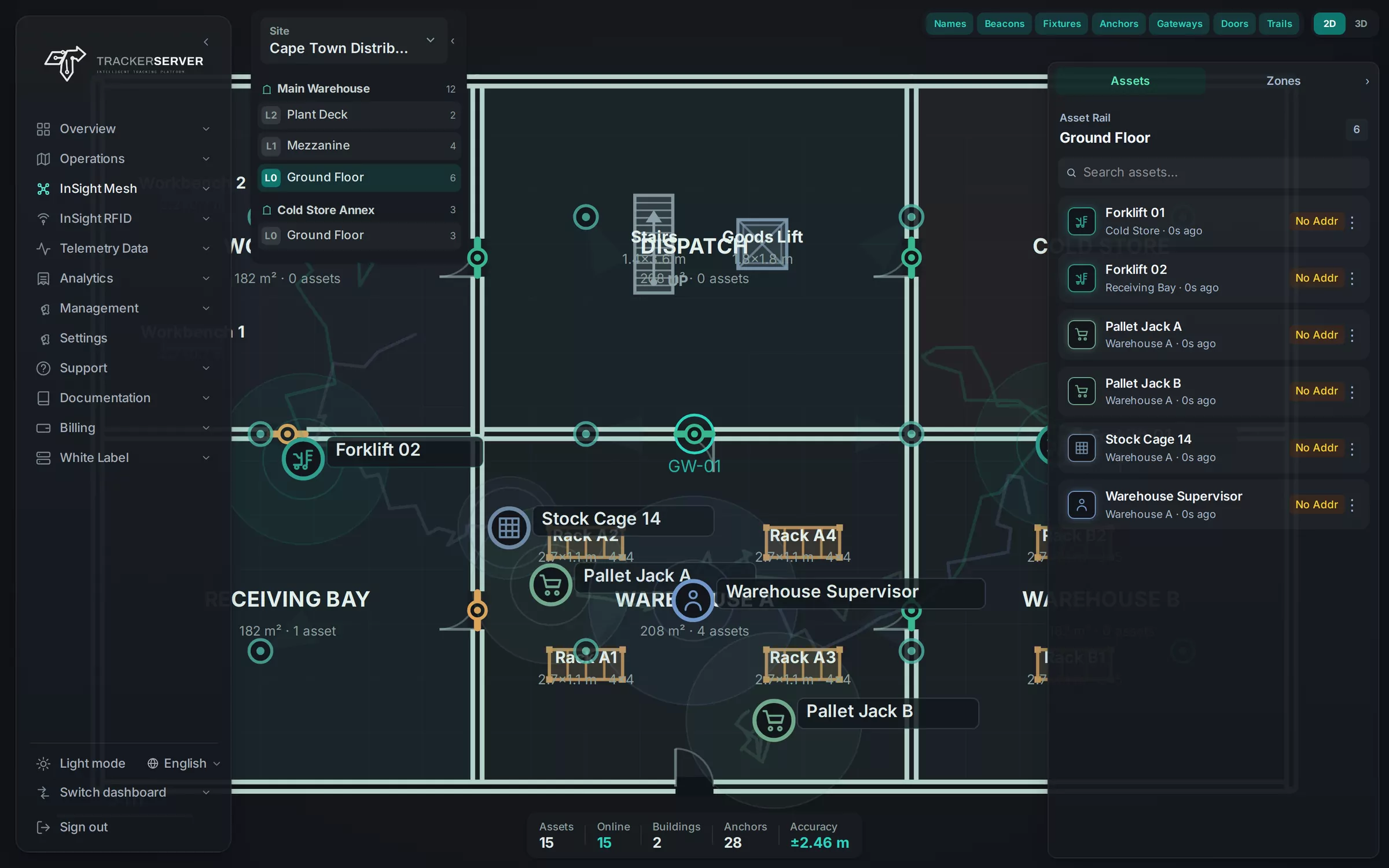 A floor plan with tagged assets
