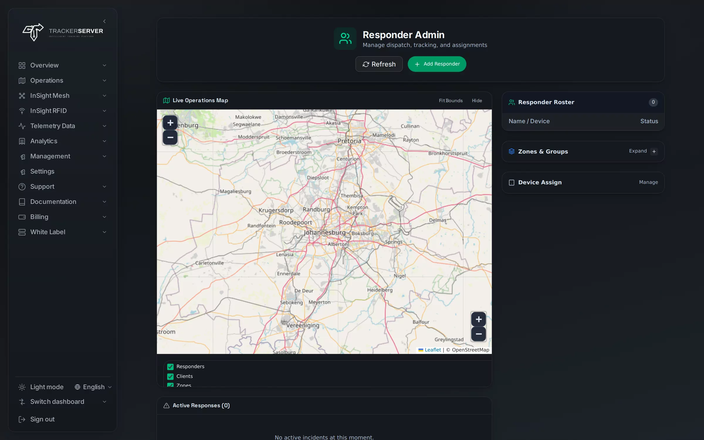 The responder control room: incidents and responders on a map