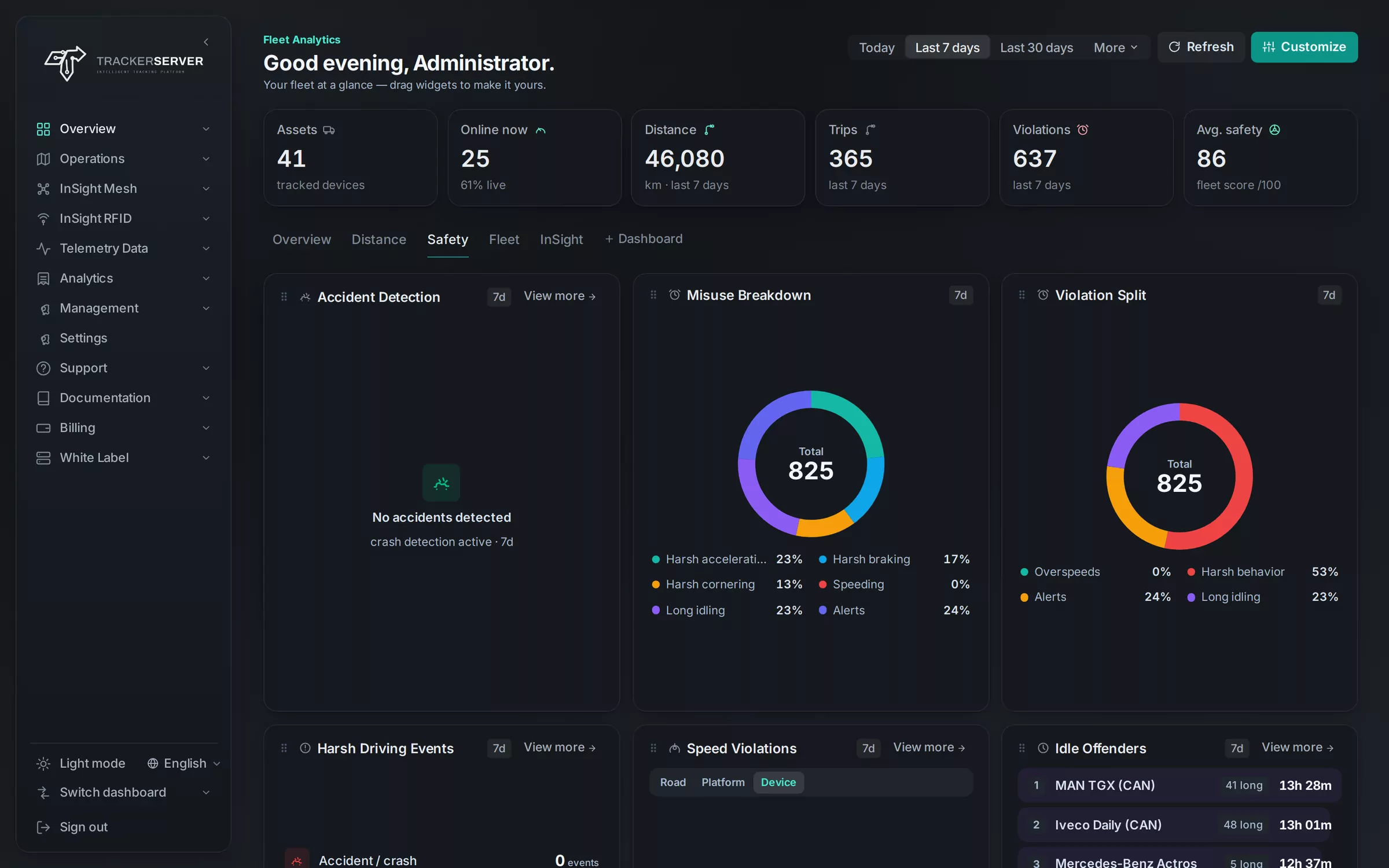 Driver safety scores in the Trackerserver portal